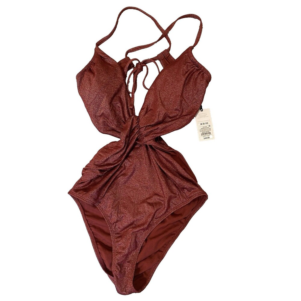 Shade and Shore Women's Bathing Suit Size Medium Burgandy Metalic Sides Out
